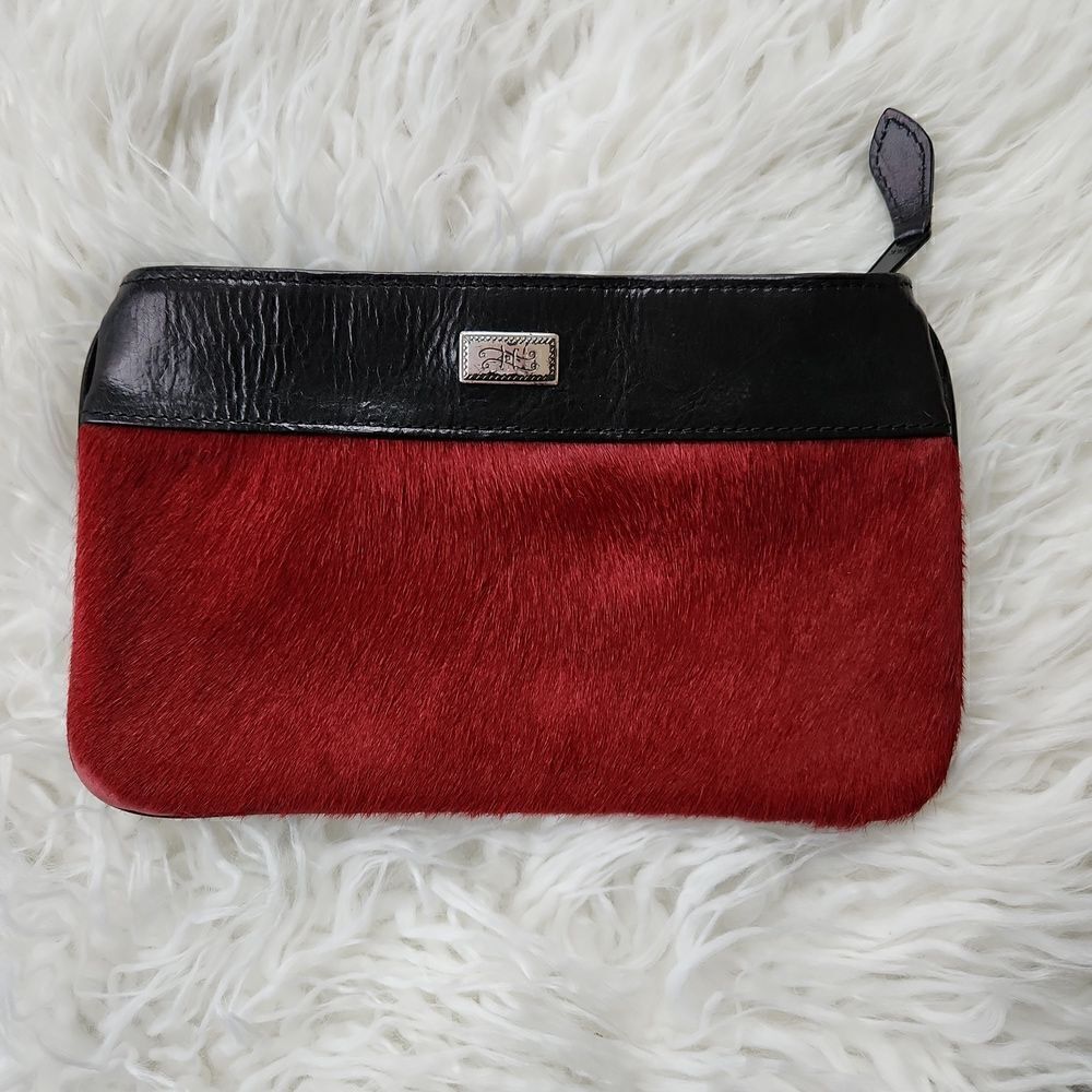 Brighton Red fur with leather clutch